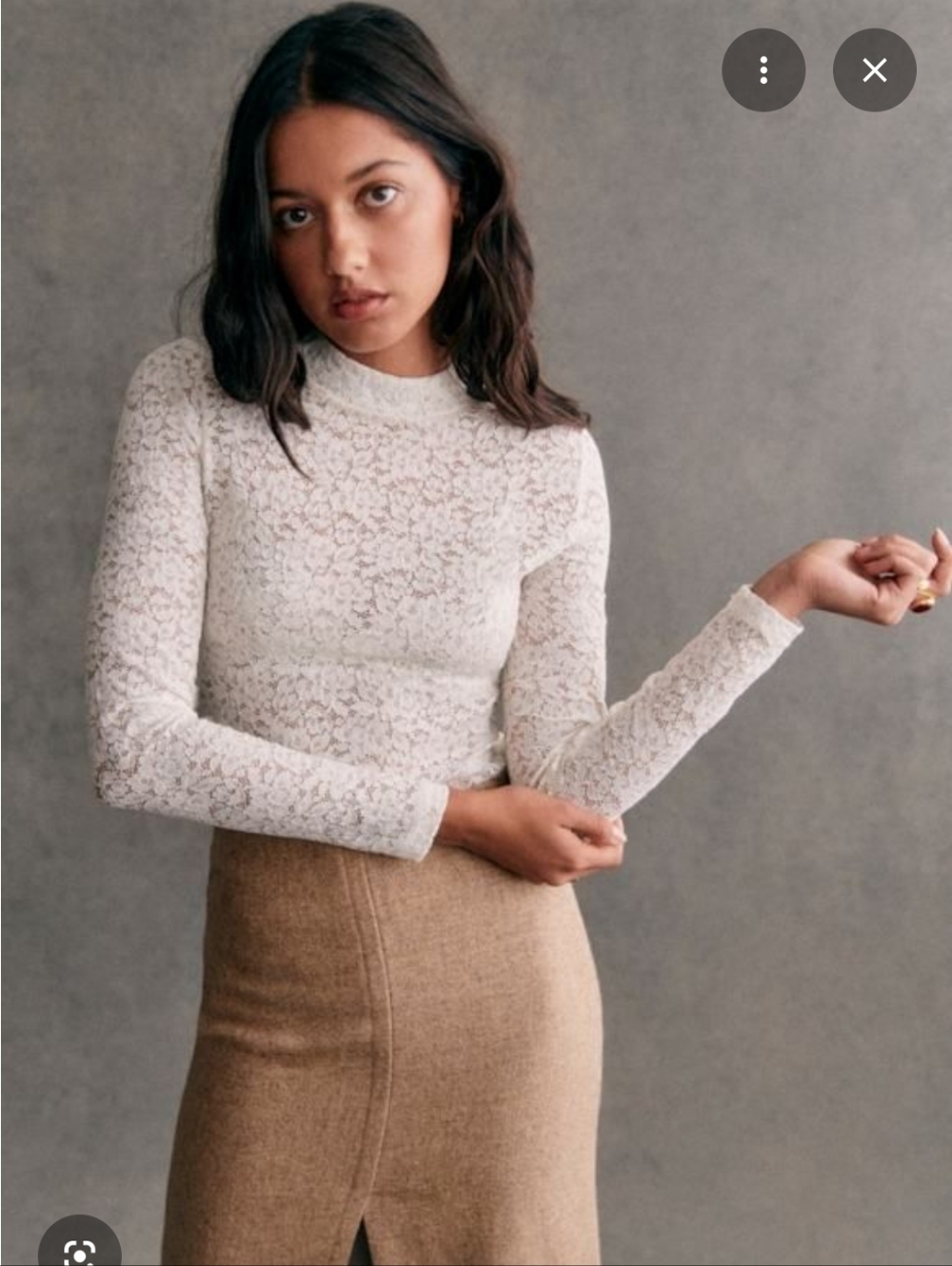 Sezane White Lace Long-Sleeve Mock Neck Top